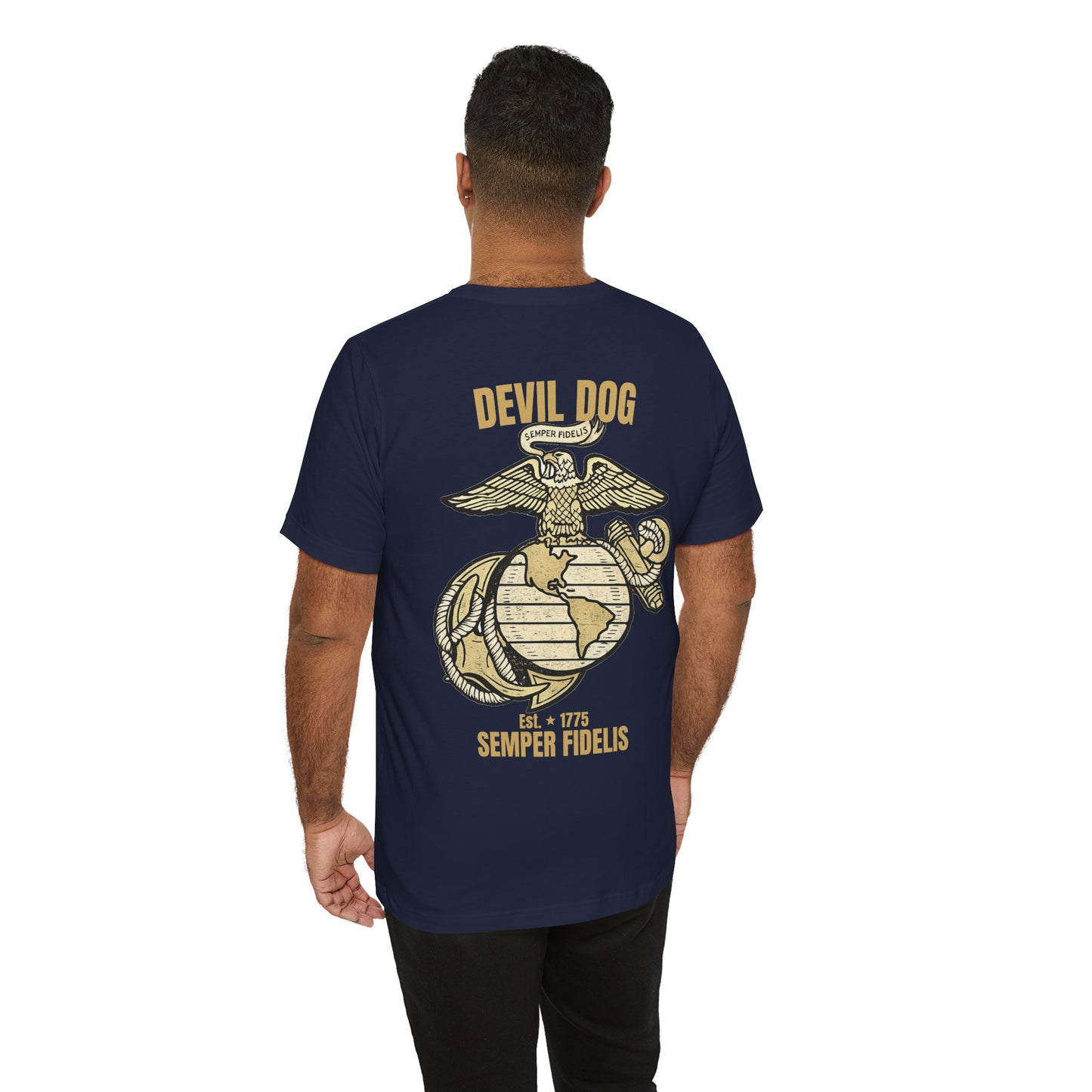 USMC Devil Dog T-Shirt | Semper Fidelis Military Bulldog Graphic Tee | Marine Corps Inspired Veteran Shirt