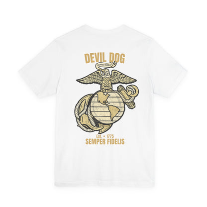 USMC Devil Dog T-Shirt | Semper Fidelis Military Bulldog Graphic Tee | Marine Corps Inspired Veteran Shirt