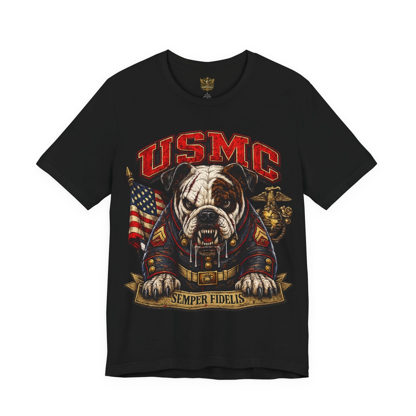 USMC Devil Dog T-Shirt | Semper Fidelis Military Bulldog Graphic Tee | Marine Corps Inspired Veteran Shirt