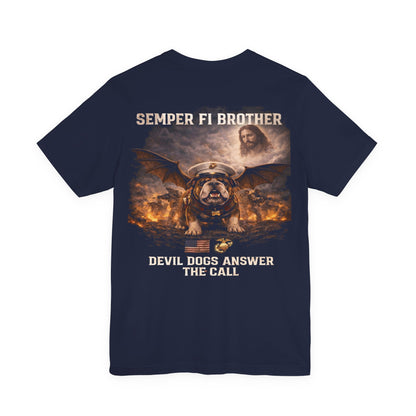 Semper Fi Brother Tee — 'Devil Dogs Answer the Call' USMC Bulldog T-Shirt