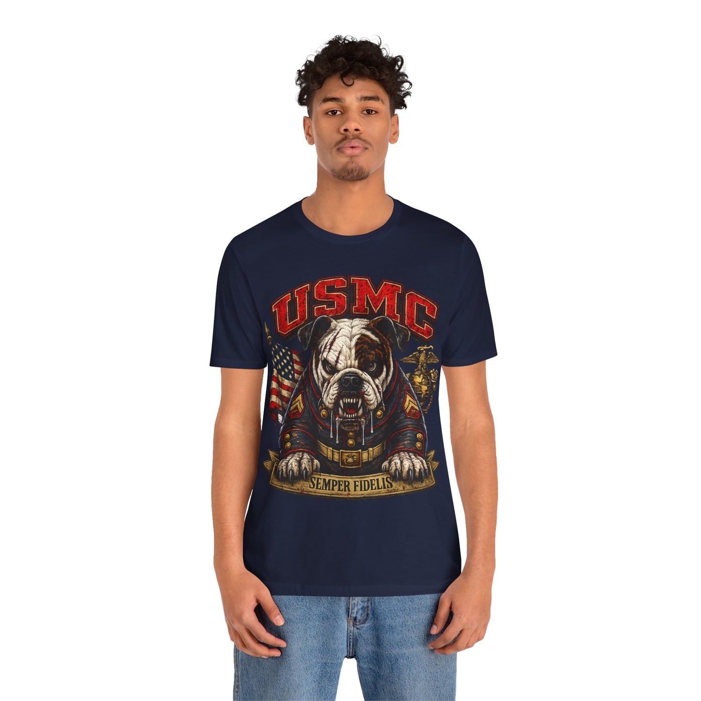 USMC Devil Dog T-Shirt | Semper Fidelis Military Bulldog Graphic Tee | Marine Corps Inspired Veteran Shirt