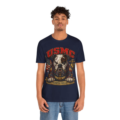 USMC Devil Dog T-Shirt | Semper Fidelis Military Bulldog Graphic Tee | Marine Corps Inspired Veteran Shirt