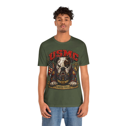 USMC Devil Dog T-Shirt | Semper Fidelis Military Bulldog Graphic Tee | Marine Corps Inspired Veteran Shirt