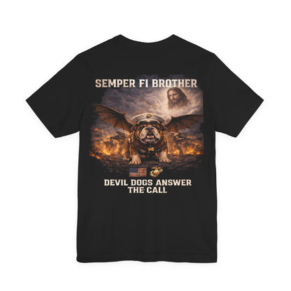 Semper Fi Brother Tee — 'Devil Dogs Answer the Call' USMC Bulldog T-Shirt