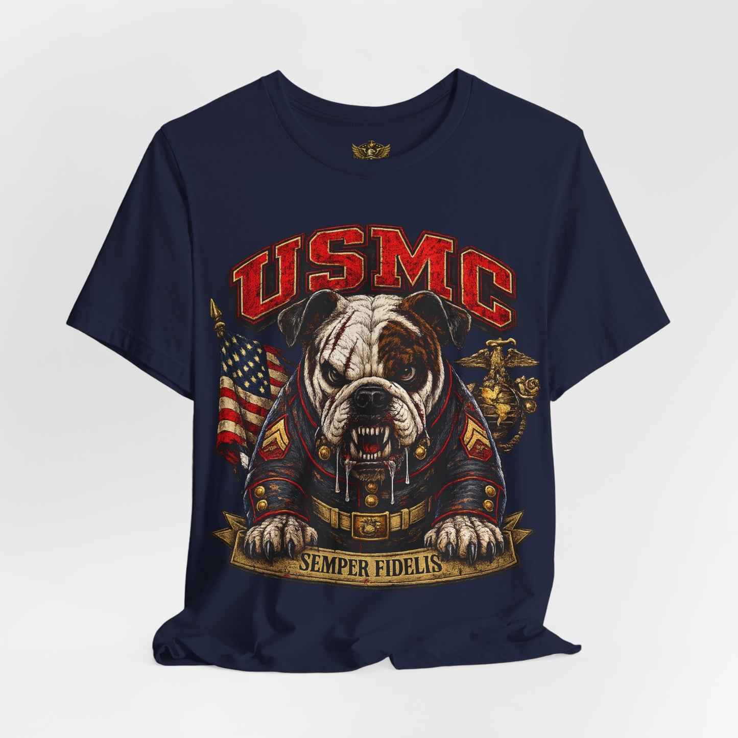 USMC Devil Dog T-Shirt | Semper Fidelis Military Bulldog Graphic Tee | Marine Corps Inspired Veteran Shirt