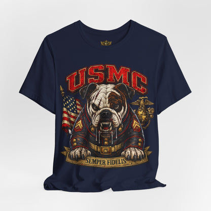 USMC Devil Dog T-Shirt | Semper Fidelis Military Bulldog Graphic Tee | Marine Corps Inspired Veteran Shirt