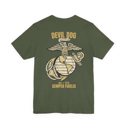 USMC Devil Dog T-Shirt | Semper Fidelis Military Bulldog Graphic Tee | Marine Corps Inspired Veteran Shirt
