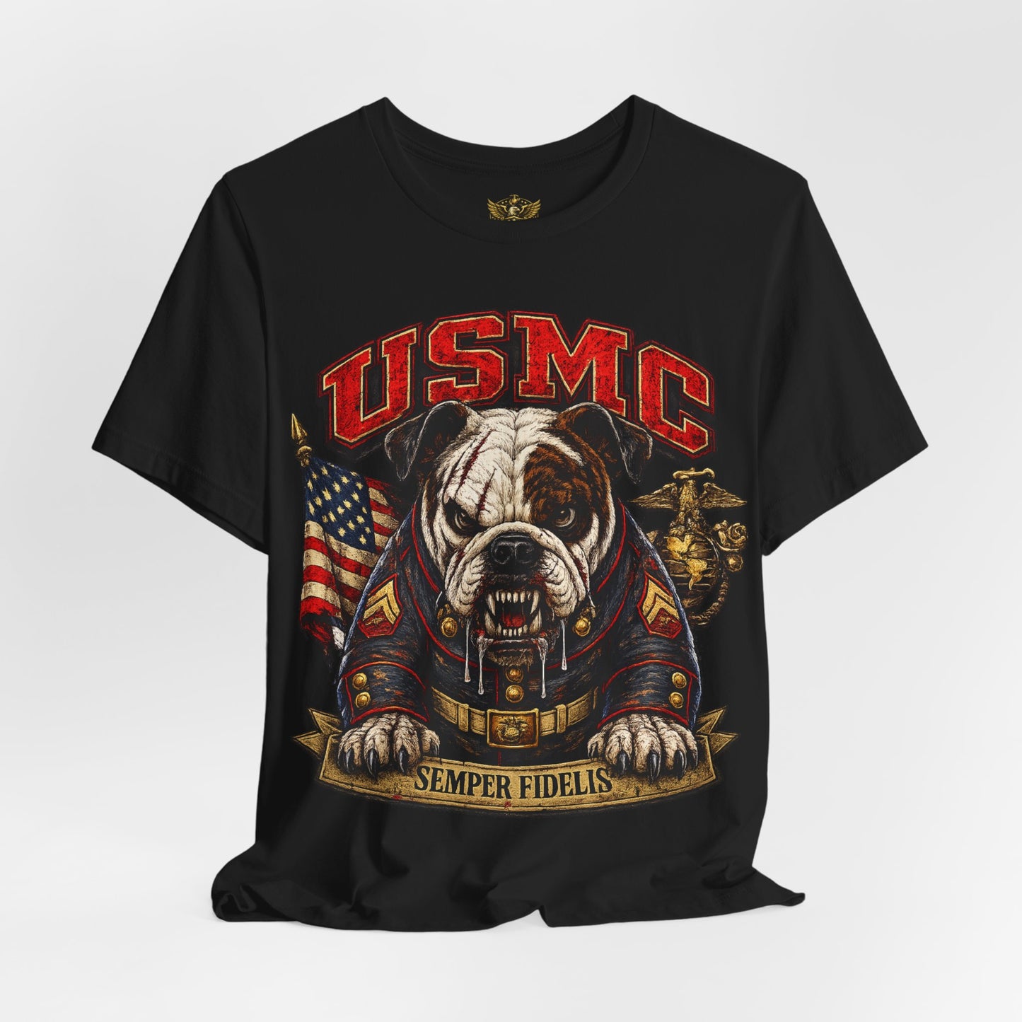 USMC Devil Dog T-Shirt | Semper Fidelis Military Bulldog Graphic Tee | Marine Corps Inspired Veteran Shirt