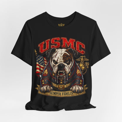 USMC Devil Dog T-Shirt | Semper Fidelis Military Bulldog Graphic Tee | Marine Corps Inspired Veteran Shirt