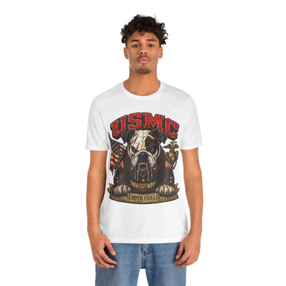 USMC Devil Dog T-Shirt | Semper Fidelis Military Bulldog Graphic Tee | Marine Corps Inspired Veteran Shirt