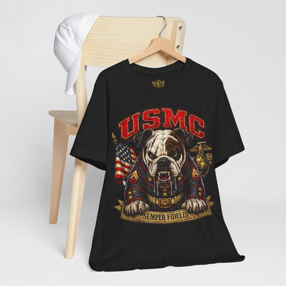 USMC Devil Dog T-Shirt | Semper Fidelis Military Bulldog Graphic Tee | Marine Corps Inspired Veteran Shirt