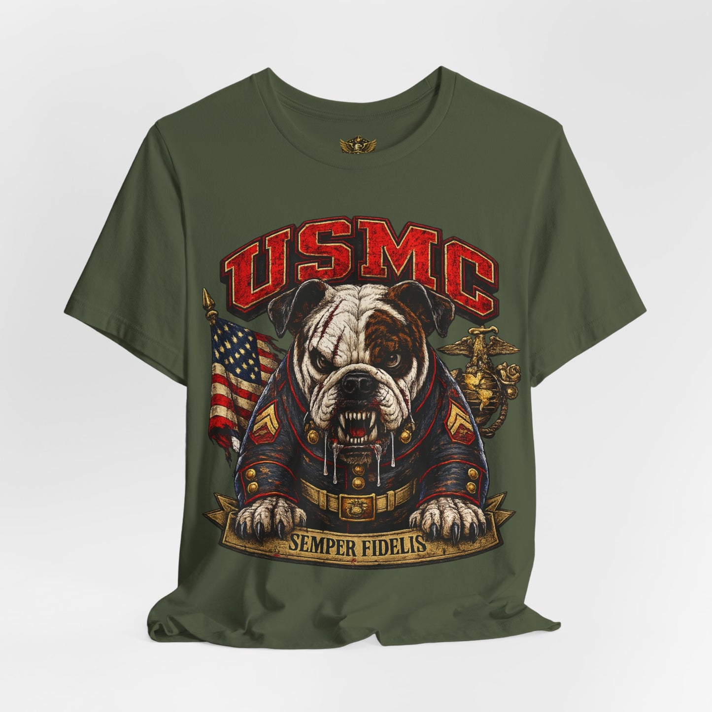 USMC Devil Dog T-Shirt | Semper Fidelis Military Bulldog Graphic Tee | Marine Corps Inspired Veteran Shirt