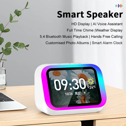AI Bluetooth Speaker 5.4 AI voice assistant HD Touch Screen Display Electronic Album Alarm Clock Hands-free Calling