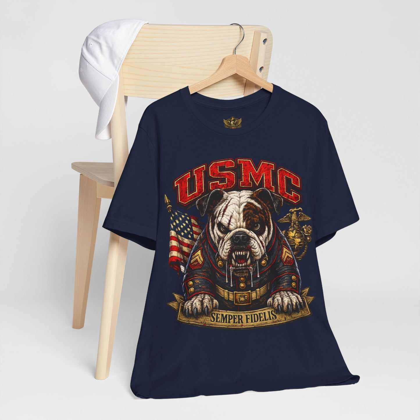 USMC Devil Dog T-Shirt | Semper Fidelis Military Bulldog Graphic Tee | Marine Corps Inspired Veteran Shirt