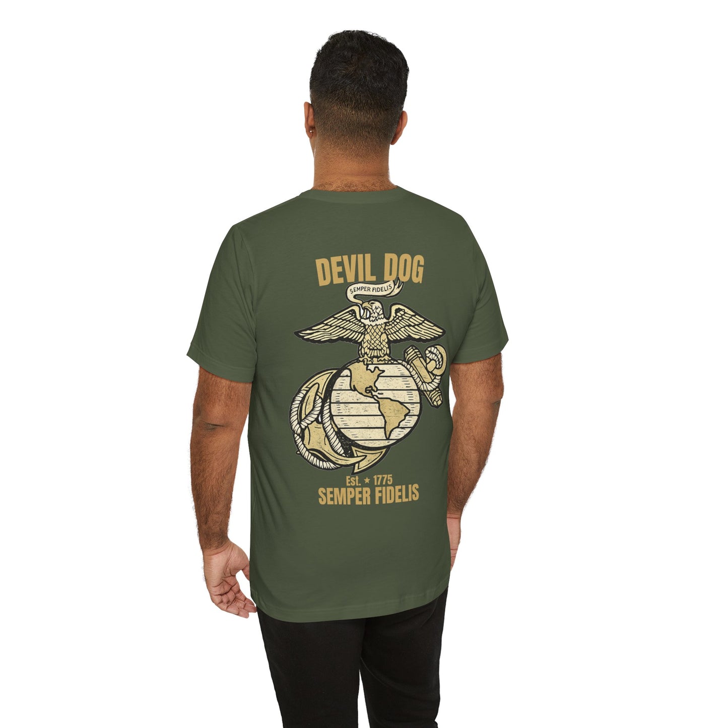 USMC Devil Dog T-Shirt | Semper Fidelis Military Bulldog Graphic Tee | Marine Corps Inspired Veteran Shirt
