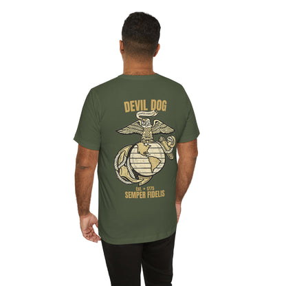 USMC Devil Dog T-Shirt | Semper Fidelis Military Bulldog Graphic Tee | Marine Corps Inspired Veteran Shirt