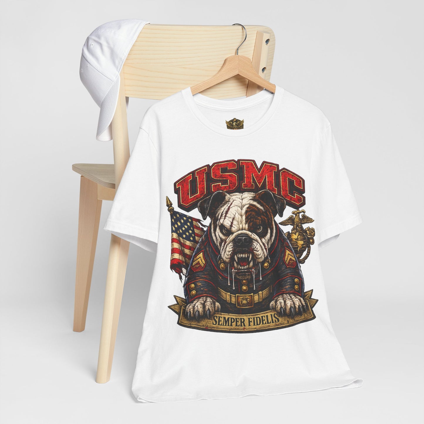 USMC Devil Dog T-Shirt | Semper Fidelis Military Bulldog Graphic Tee | Marine Corps Inspired Veteran Shirt
