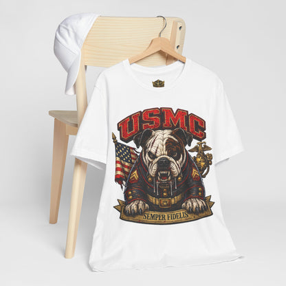 USMC Devil Dog T-Shirt | Semper Fidelis Military Bulldog Graphic Tee | Marine Corps Inspired Veteran Shirt