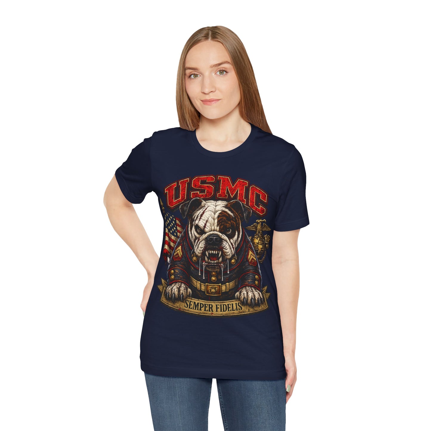 USMC Devil Dog T-Shirt | Semper Fidelis Military Bulldog Graphic Tee | Marine Corps Inspired Veteran Shirt
