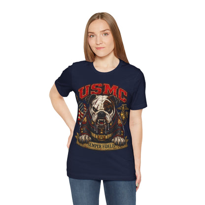 USMC Devil Dog T-Shirt | Semper Fidelis Military Bulldog Graphic Tee | Marine Corps Inspired Veteran Shirt