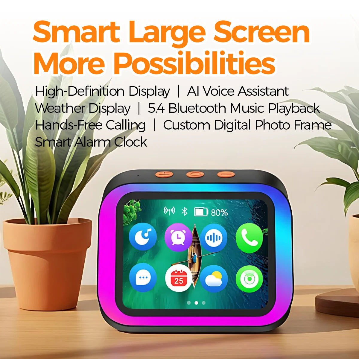 AI Bluetooth Speaker 5.4 AI voice assistant HD Touch Screen Display Electronic Album Alarm Clock Hands-free Calling
