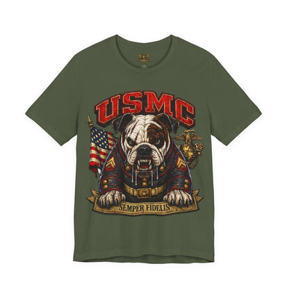USMC Devil Dog T-Shirt | Semper Fidelis Military Bulldog Graphic Tee | Marine Corps Inspired Veteran Shirt