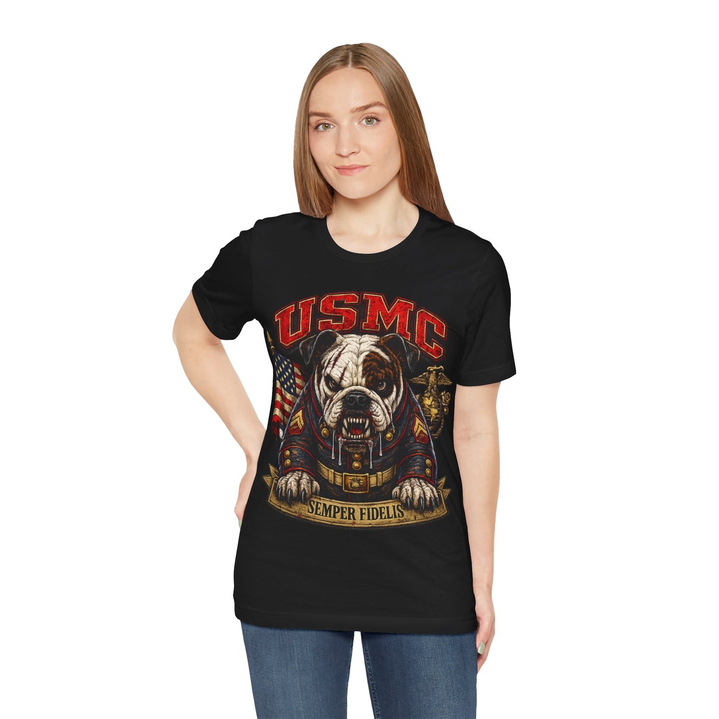 USMC Devil Dog T-Shirt | Semper Fidelis Military Bulldog Graphic Tee | Marine Corps Inspired Veteran Shirt