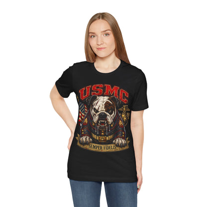 USMC Devil Dog T-Shirt | Semper Fidelis Military Bulldog Graphic Tee | Marine Corps Inspired Veteran Shirt