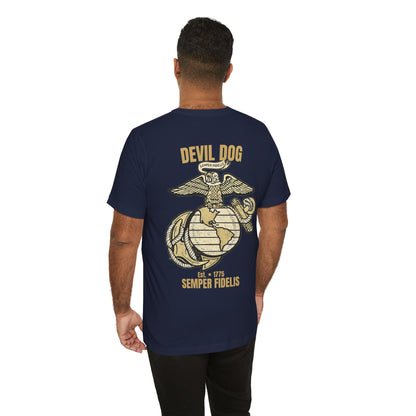 USMC Devil Dog T-Shirt | Semper Fidelis Military Bulldog Graphic Tee | Marine Corps Inspired Veteran Shirt