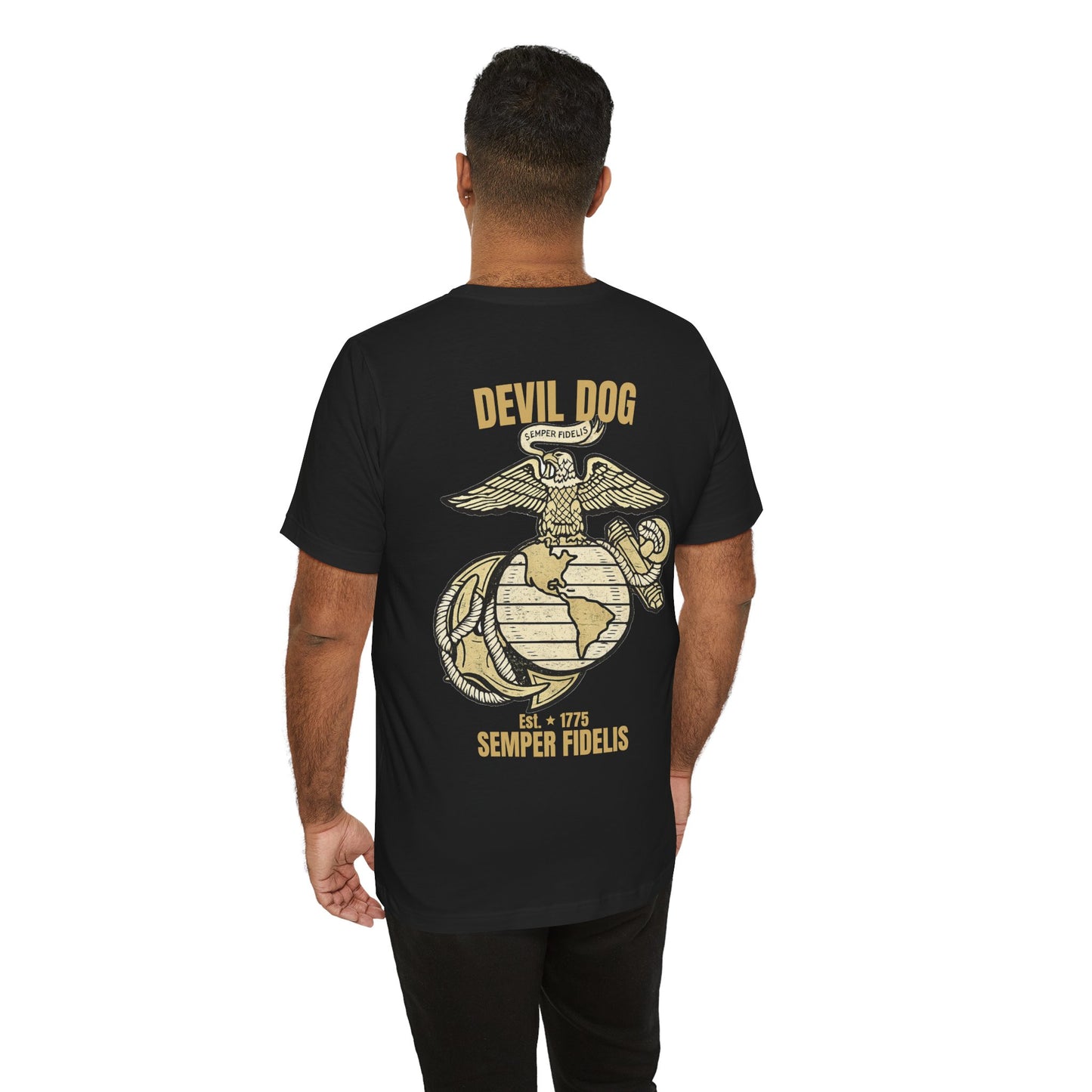 USMC Devil Dog T-Shirt | Semper Fidelis Military Bulldog Graphic Tee | Marine Corps Inspired Veteran Shirt