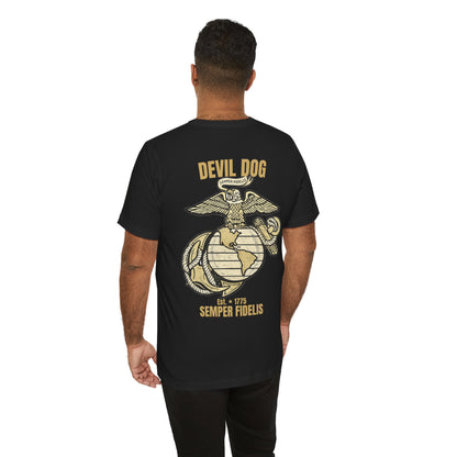 USMC Devil Dog T-Shirt | Semper Fidelis Military Bulldog Graphic Tee | Marine Corps Inspired Veteran Shirt