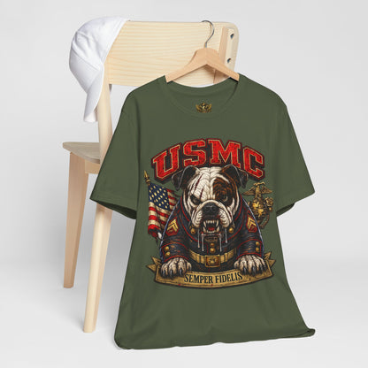 USMC Devil Dog T-Shirt | Semper Fidelis Military Bulldog Graphic Tee | Marine Corps Inspired Veteran Shirt