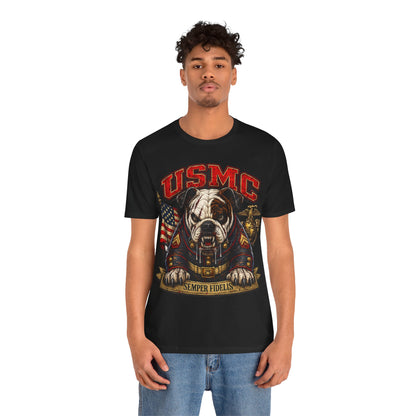 USMC Devil Dog T-Shirt | Semper Fidelis Military Bulldog Graphic Tee | Marine Corps Inspired Veteran Shirt